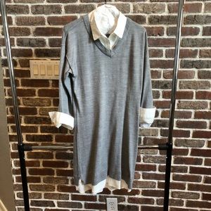 Sweater dress with faux undershirt